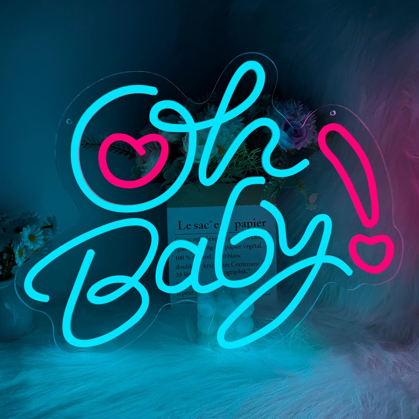 Oh Baby Neon Sign for Wall Decor, Baby Shower LED Neon Light for Boy Girl, Gender Reveal, Birthday Party Wall Decor,16.14x12.6 inches