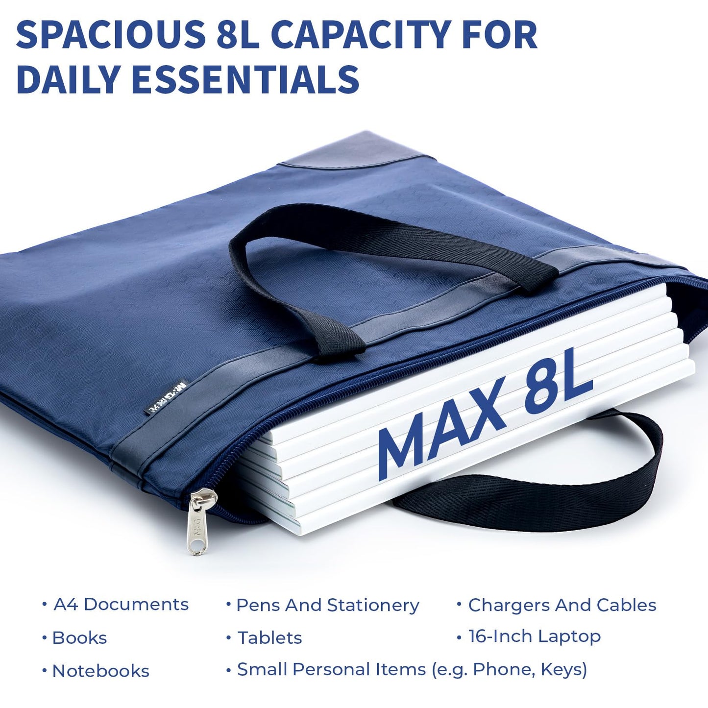 M&G 12x15 in Large Zipper Pouch with Handle, A4 Foldable Lightweight Pocket Waterproof Oxford Document Storage Bag, File Organizer for Office Travel Books Papers Filing Folder – 1 Pack (Blue)
