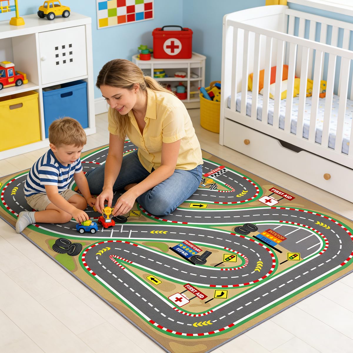 Lukhevev 31"x47" Kids Rug Play Mat Soft & Non-Slip Car Rugs City Map Play MatCar Rugs for Kids Toy Cars Race Track for Classroom Rug，Play Learn and Have Fun Safely