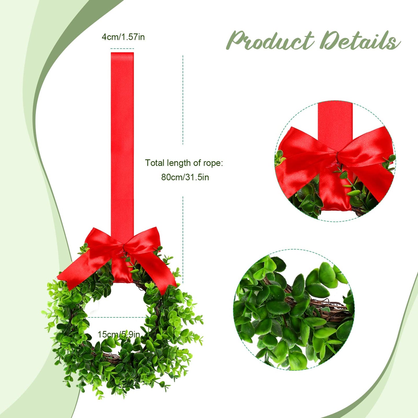 Canlierr 6 Pcs 8 Inch Christmas Kitchen Cabinet Wreaths with 31.5inch Ribbon Small Mini Christmas Wreath for Window Door Chair Wall Xmas Decoration(Fresh)