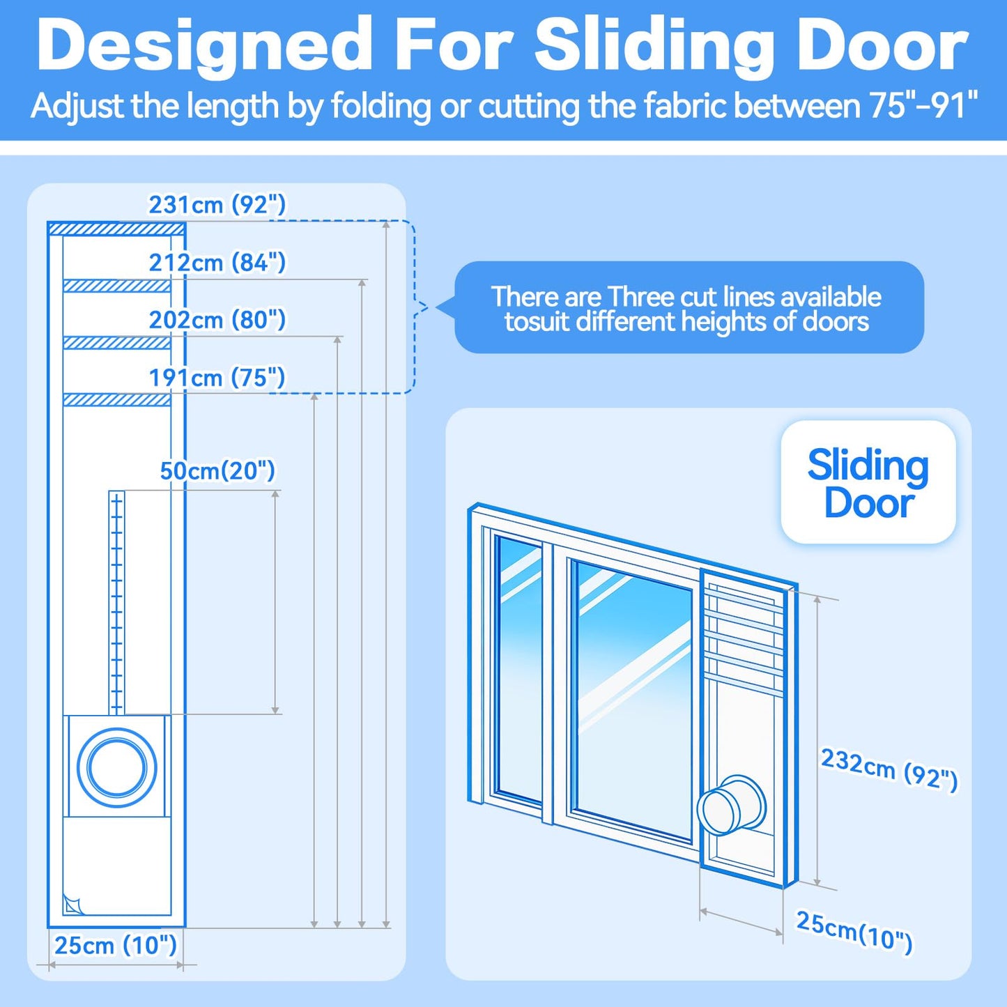 Portable Air Conditioner Door Kit,Door Vent Seal Kit for Mobile Air Conditioning & Dryer，Full Sealing Waterproof Easy to Install，Fit Both 5" and 6" Exhaust Hose，Length Adjustable 10x75~91 inches