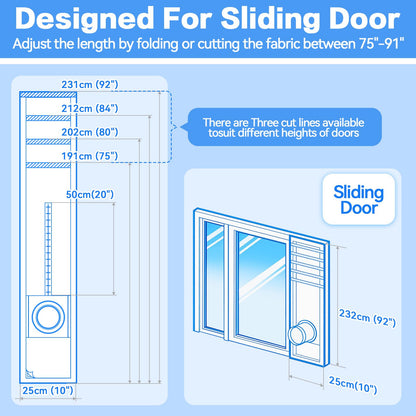 Portable Air Conditioner Door Kit,Door Vent Seal Kit for Mobile Air Conditioning & Dryer，Full Sealing Waterproof Easy to Install，Fit Both 5" and 6" Exhaust Hose，Length Adjustable 10x75~91 inches