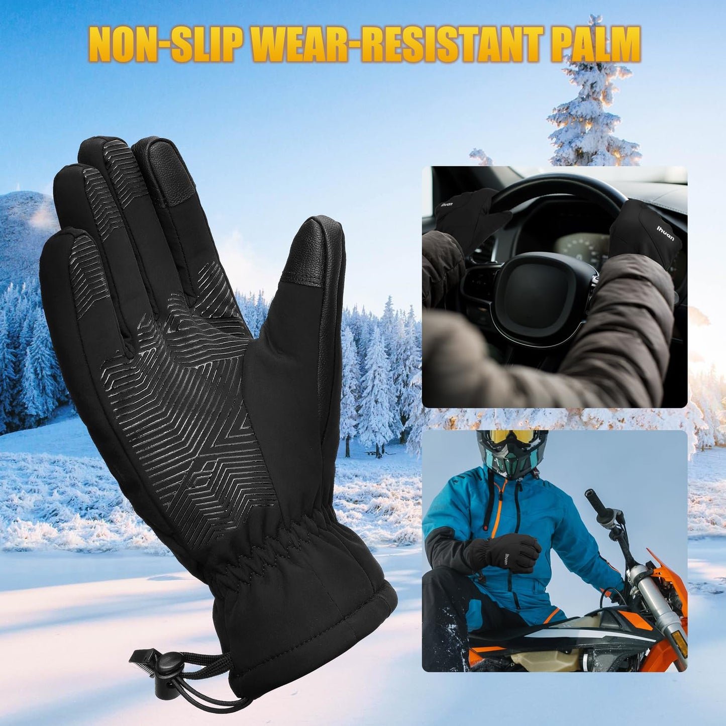 ihuan Ski Snow Winter Gloves Women Men Waterproof,Cold Weather Warm Touch Screen Driving Hiking Motorcycle Cycling Insulated