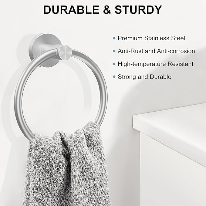 SetSail Towel Holder for Bathroom Wall Silver Towel Ring Stainless Steel Hand