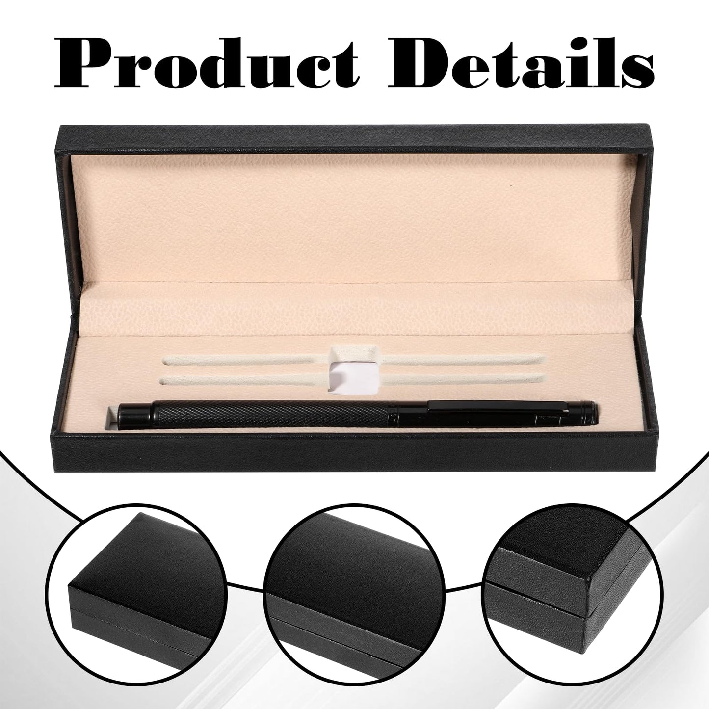 Alrhso Pen Gift Box Empty Leather Pen Box Gift Long Single Pens Cases Fancy Rectangle Sketching Collection Boxes for Women Men Birthday Business Office Supplies, Black