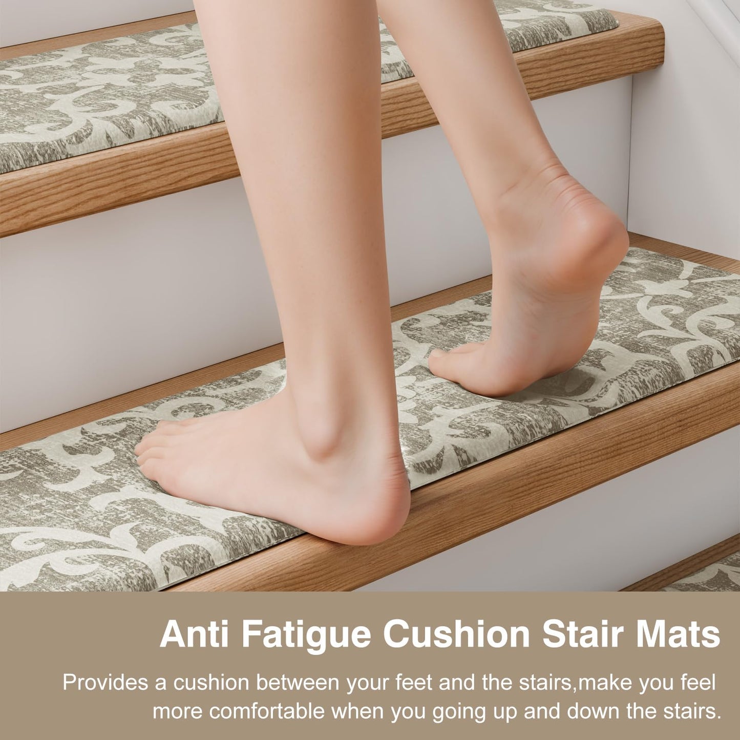 PURE ERA Cushioned Stair Mat, 8 x 30 Inch Non-Slip Stair Treads, Staircase Step Treads Foam Stair Pads, Tape Free Durable Stair Treads for Wooden Steps Washable, Easy to Clean (12 Pieces)