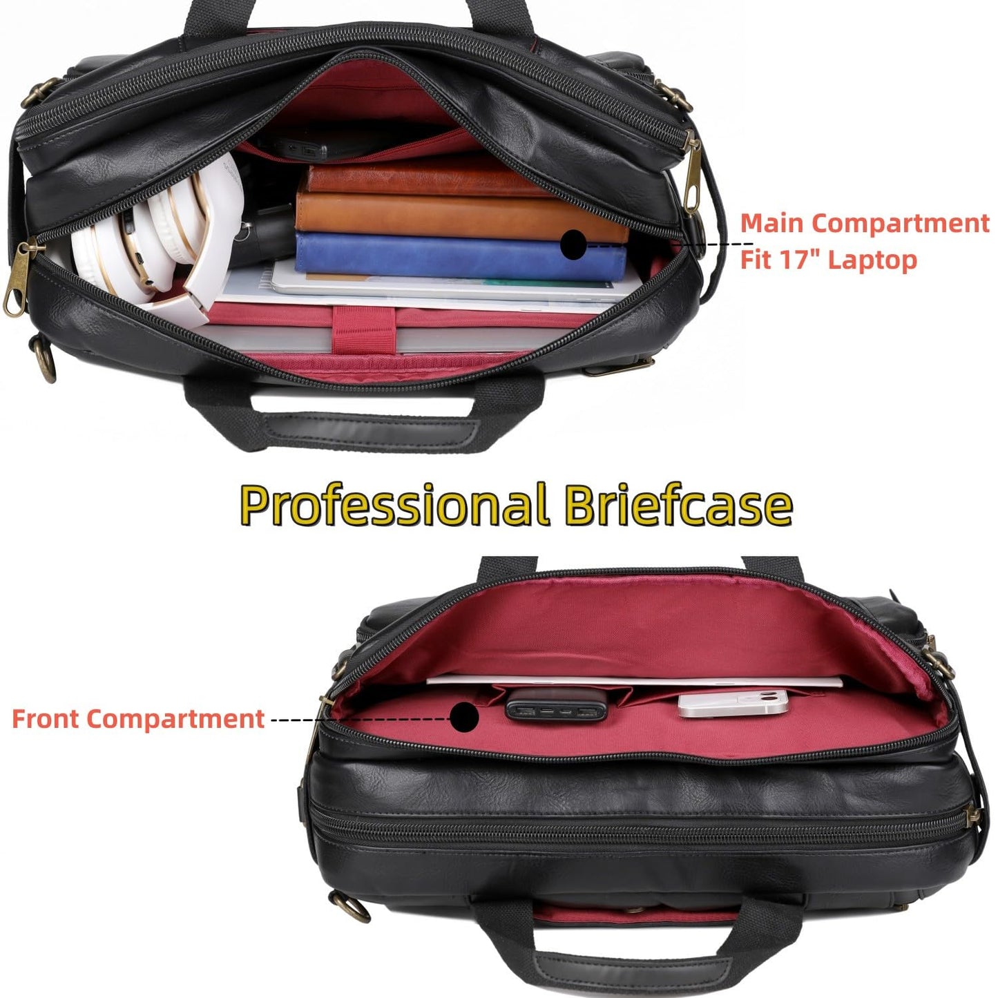 Baosha Men Vegan Leather Briefcase Backpack Hybrid 17 Inch Laptop Bag Case Business Messenger bag HB-22 (Black)