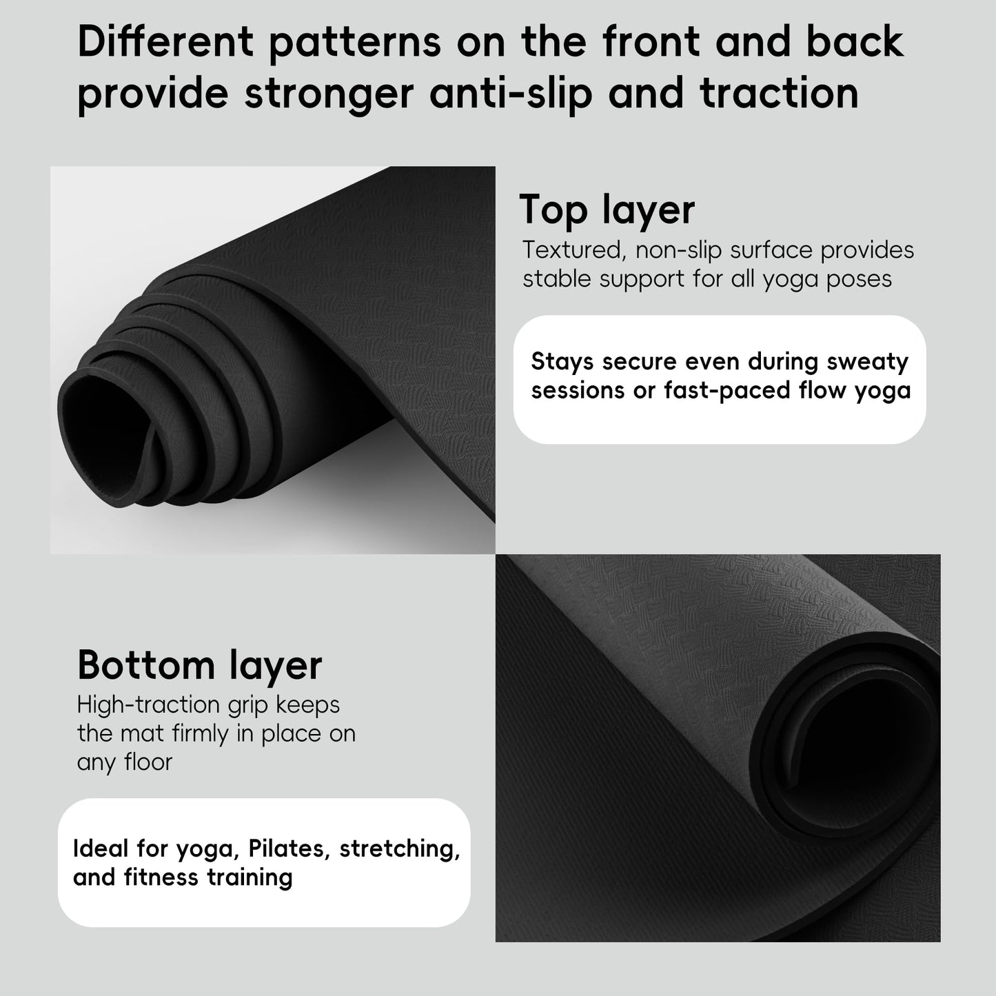Wimwum Extra Wide Yoga Mat 72" x 32", 6mm Non Slip TPE Exercise Mat with Carrying Strap, Large Workout Mat for Yoga, Pilates, Stretching, HIIT & Home Gym, black