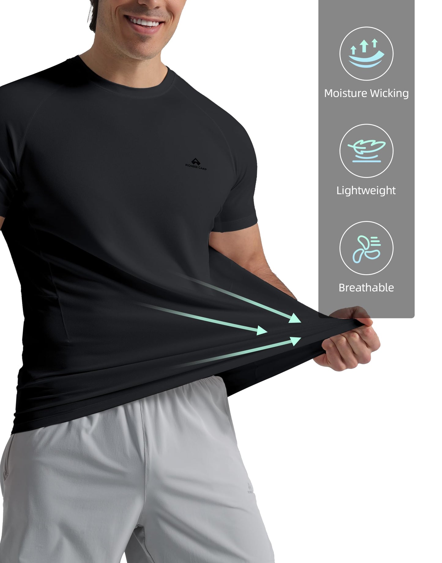 Pioneer Camp Mens Moisture Wicking Running Workout Shirt Performance Athletic T-Shirts UPF 50+ Short Sleeve Active Gym Tops