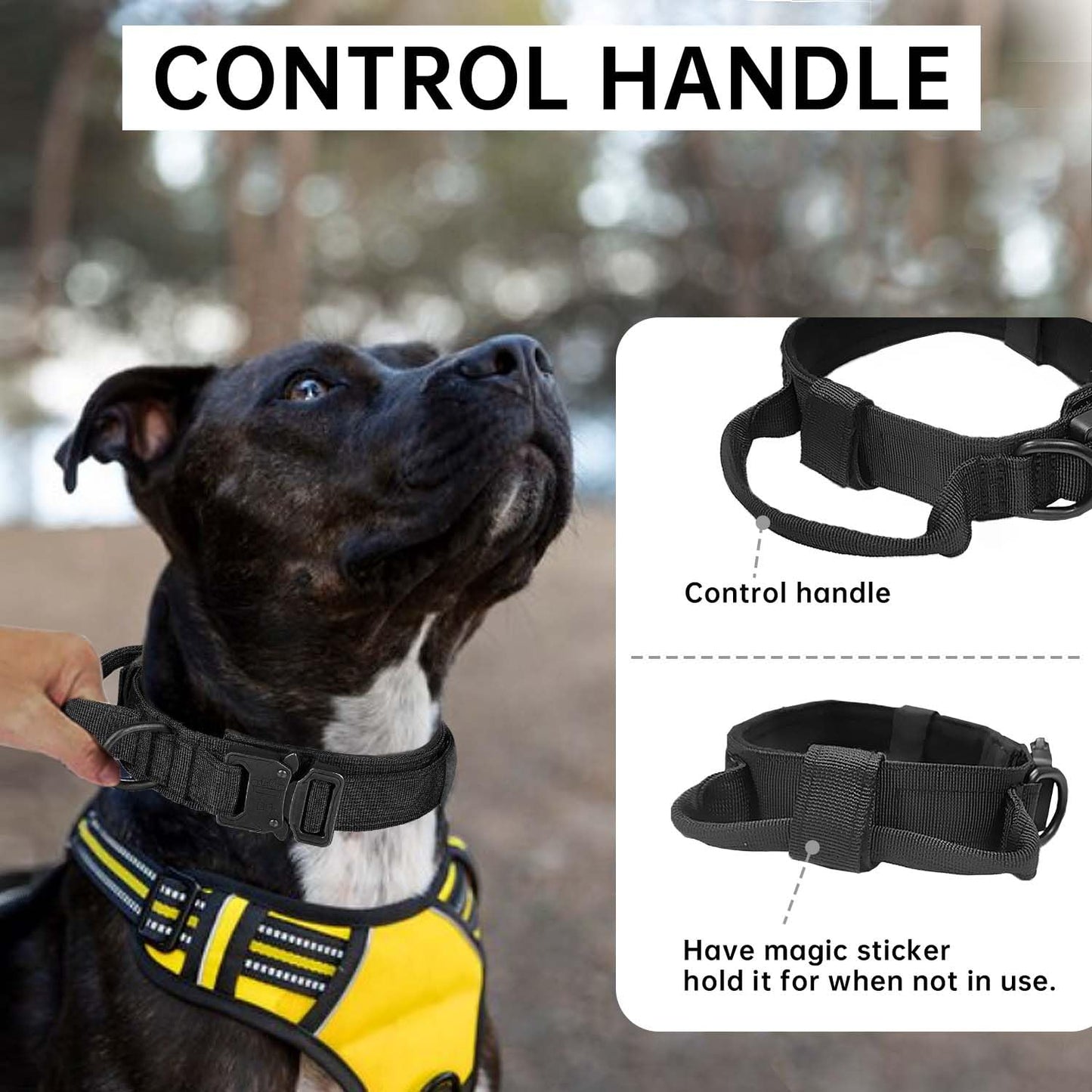 Tactical Dog Collar with Handle - Adjustable Nylon Training Military Dog Collar with Heavy Duty Metal Buckle Collar for Medium Large Dogs,with Patch