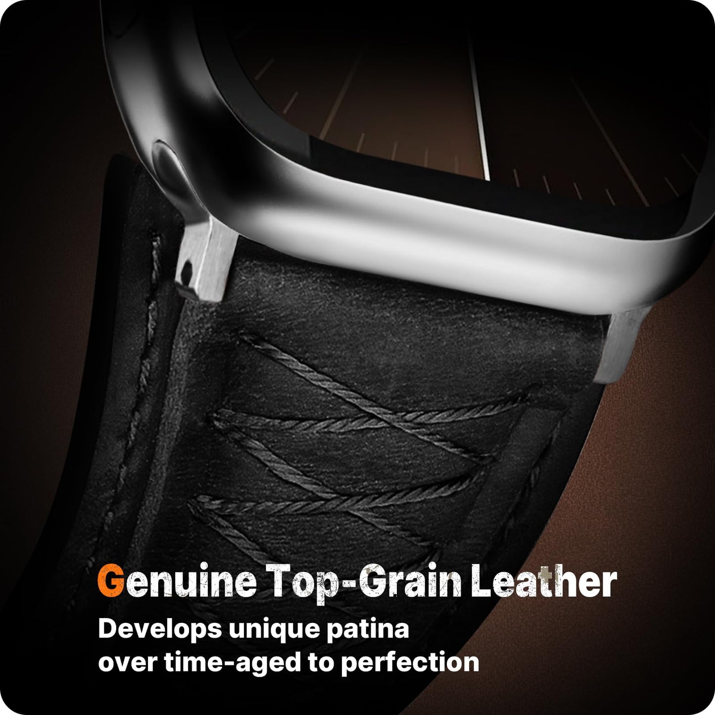 Fullmosa Leather Band Compatible with Apple Watch Ultra 3/2/1 Band 49mm 46mm 45mm 44mm 42mm Men, Top Grain Leather Replacement Strap for iWatch series 11 10 9 8 7 6 5 4 3 2 1, SE 3 2 1,Black+Silver