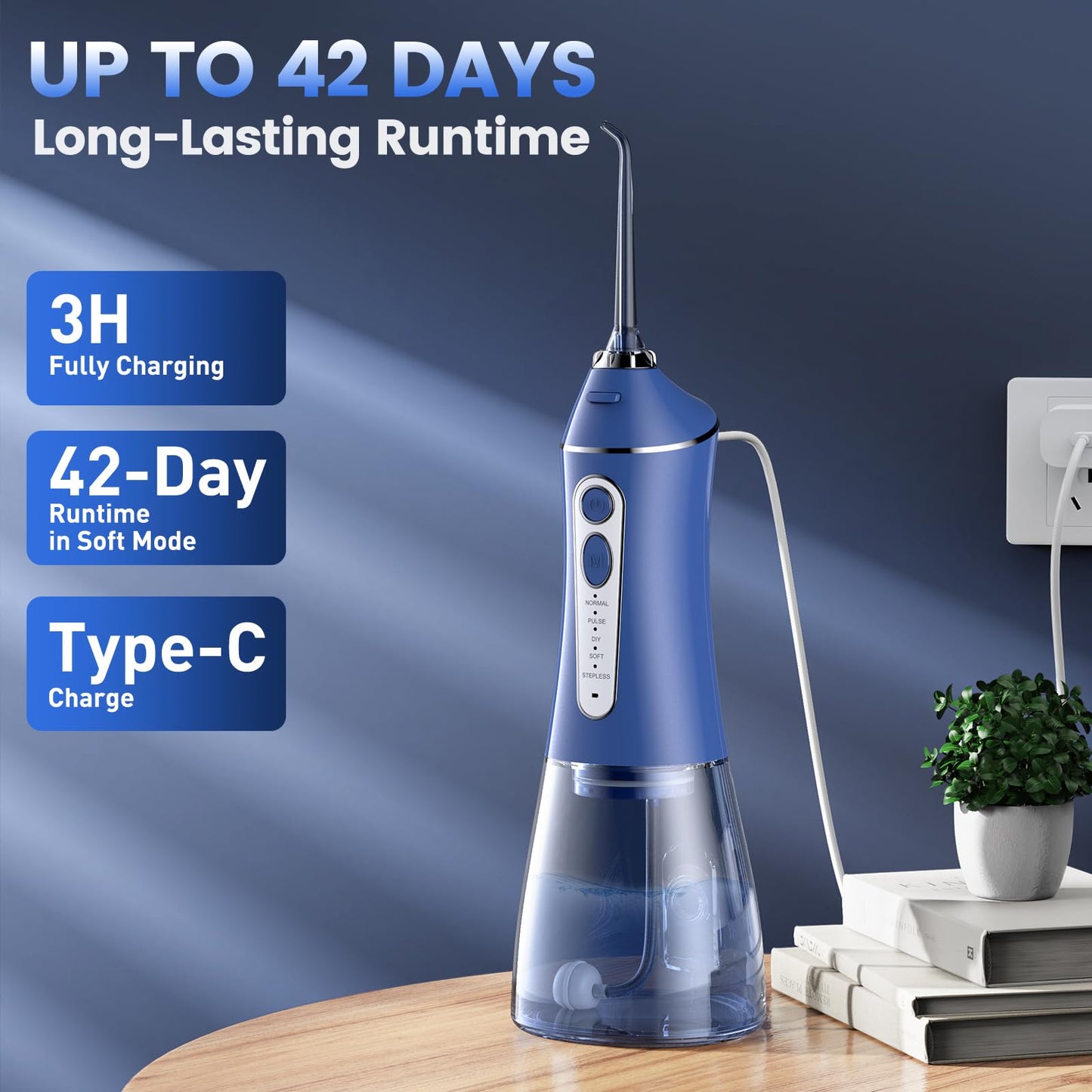 Water Flosser for Teeth Cleaning and Flossing, 5 Modes Rechargeable Cordless Oral Irrigator 320ml Water Tank Teeth Cleaner, IPX7 Waterproof Portable Electric Dentel Flossers for Home and Travel,Pink