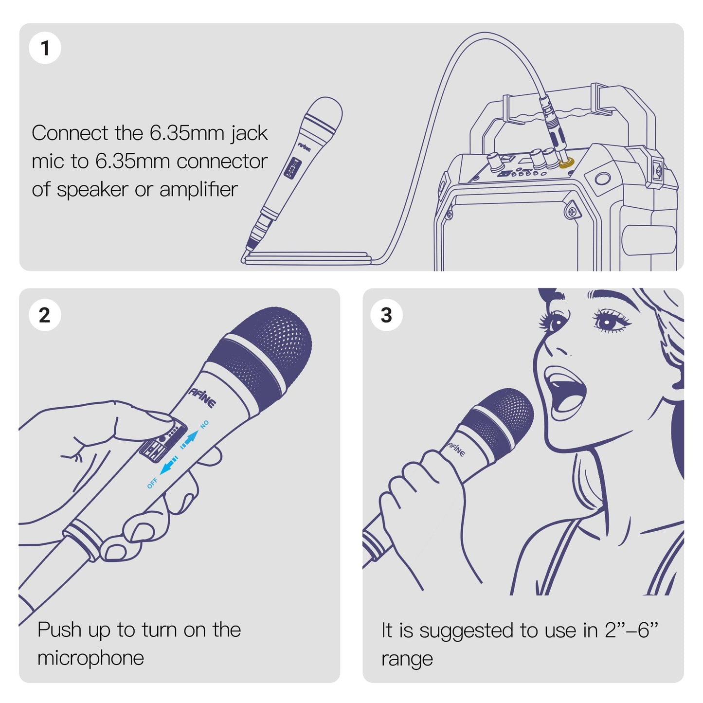 Fifine Karaoke Microphone, Dynamic Vocal Microphone for Speaker, 6.35MM Wired Handheld Mic with On and Off Switch and 14.8ft Detachable Cable-K6