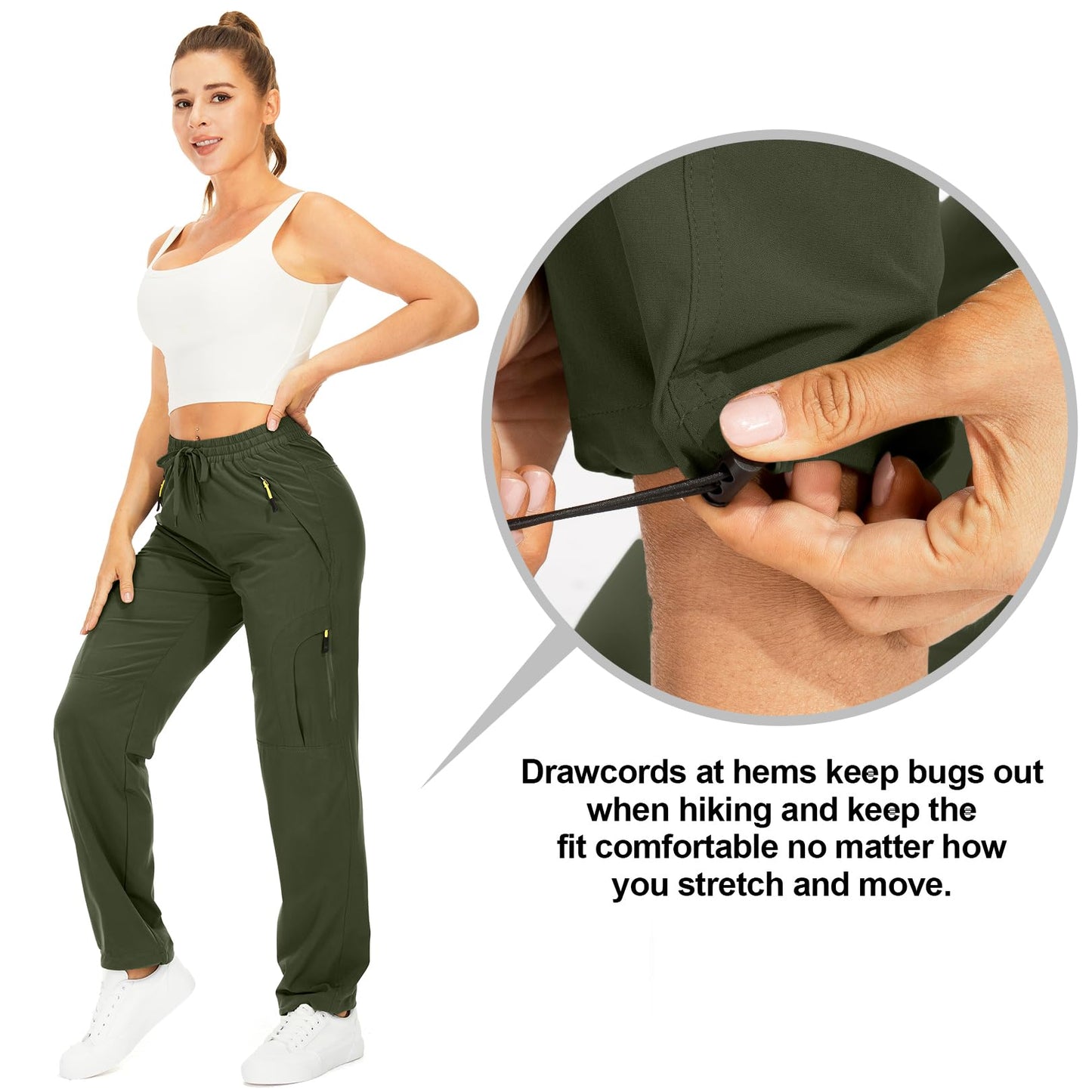 Womens Hiking Pants Quick Dry UPF 50 Lightweight Travel Golf Cargo Safari Pants Zipper Pockets,6608,Army,Petite XX-L