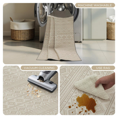 Joydeco 5×7 Area Rugs for Living Room, Non-Slip Boho Moroccan Soft Washable Rug, Low Pile Carpet for Bedroom, Dining Room, Home Office, Pet & Child Friendly, Cream&Dark Brown