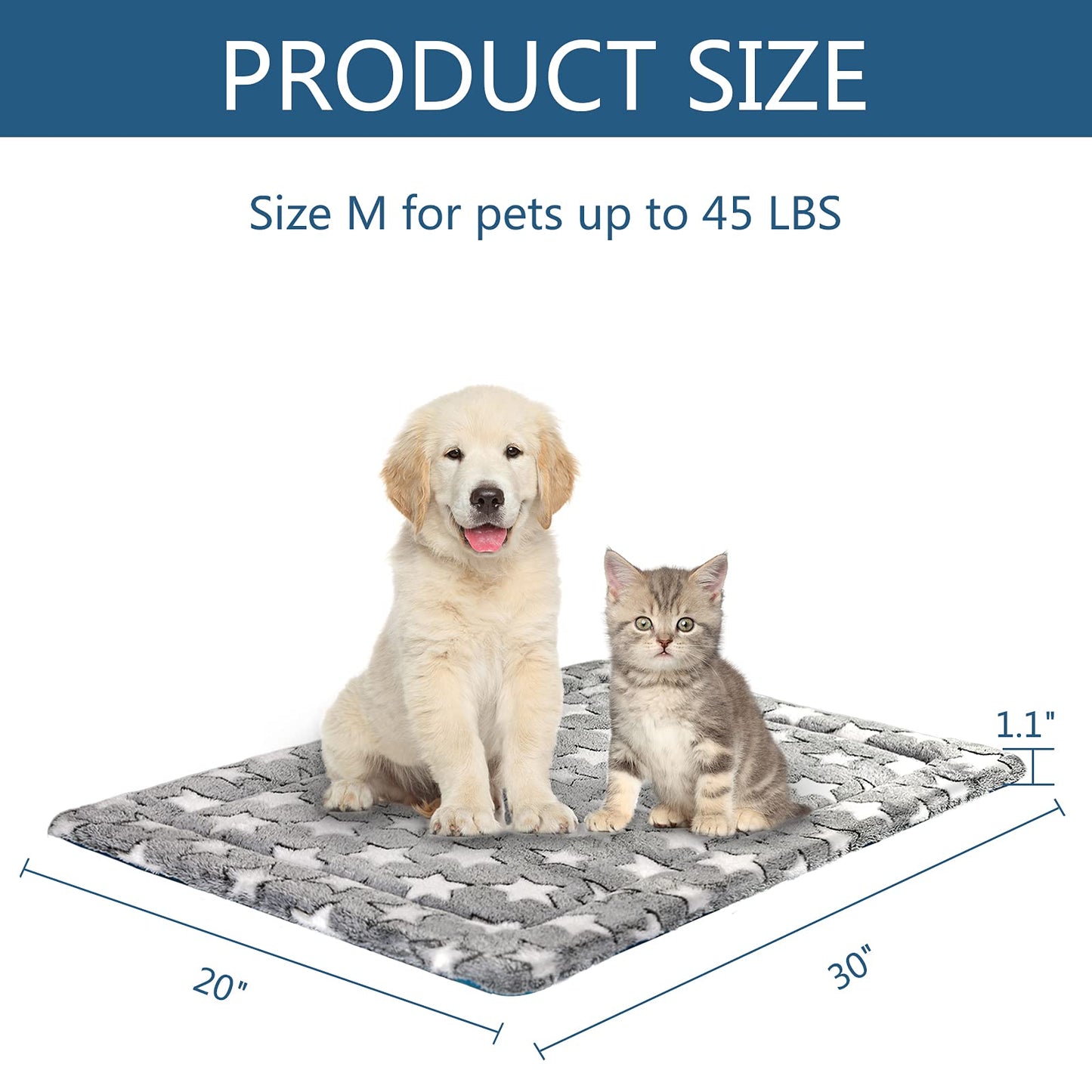 KROSER Fancy Dog Crate Pad - Reversible (Cool & Warm), Machine Washable, Suitable for Small to XXX-Large Dogs, Grey, Navy, Star Pattern