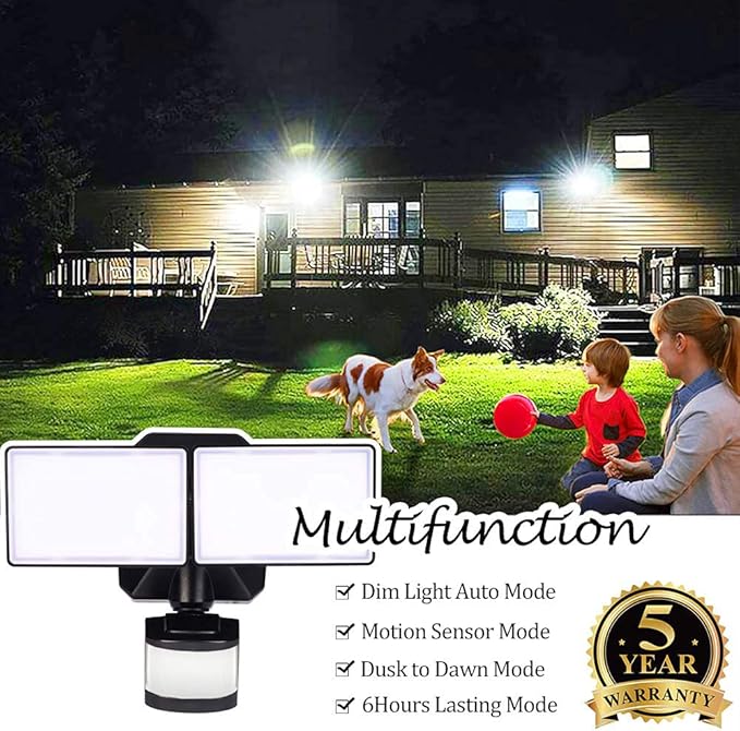 EMANER Dusk-to-Dawn Floodlights with Motion Sensor, 4 Lighting Modes, 2800lm 5000K Daylight White, IP65 Waterproof Outdoor LED Security Flood Light for Porch, Driveway, Garage (Black Fixture, 2-Pack)