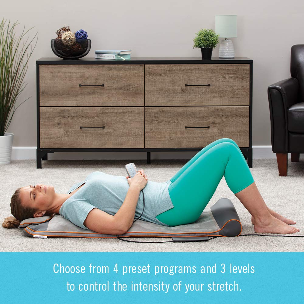 HoMedics Body Flex Back Stretching Mat with Heat, 6 Stretching Programs and 3 Intensity Levels with Removable Memory Foam Pillow for Full Body Coverage, Portable for Yoga, Athletes, Home Gym