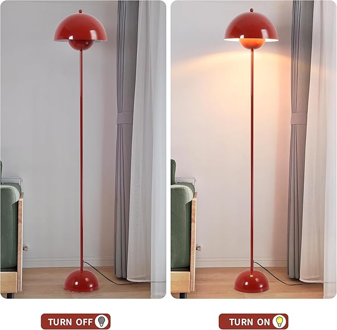 Modern Flowerpot Floor Lamp for Living Room, Industrial Tall Standing Lamp for Bedroom, Metal Shade Reflecting Light Reading Floor Lamp for Bedroom, Nursery Room, Corner(Dark Red)