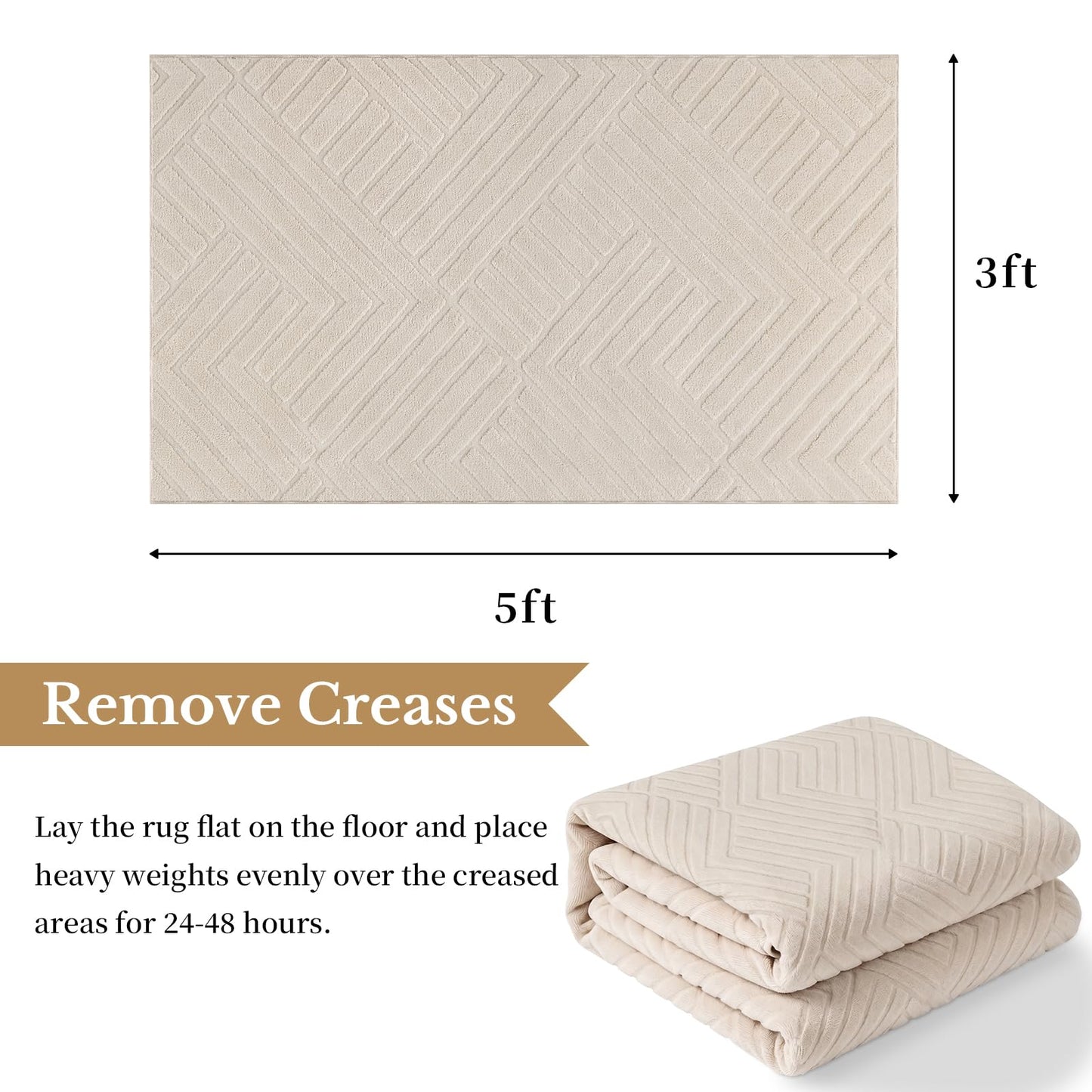 Bsmathom 3x5 Washable Area Rug, Boho Neutral Modern Soft Carpet Mat, Beige