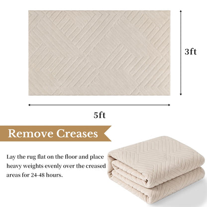 Bsmathom 3x5 Washable Area Rug, Boho Neutral Modern Soft Carpet Mat, Beige
