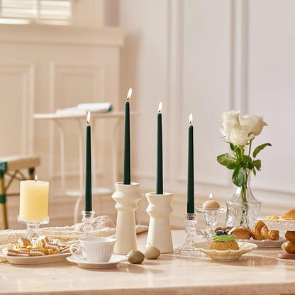 10-Inch Tall Dripless Taper Candles Set of 4 - Dark Green Tapered Candles, Perfect for Christmas - Smokeless, Unscented, Long Burning - Hand Poured, Colored Tall Candlesticks - Hunter Green