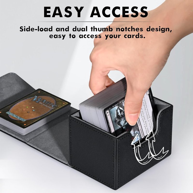 ZLCA Trading Card Deck Box - Leather Magnetic Storage for 120+ MTG Cards | Fits Magic the Gathering (Black)