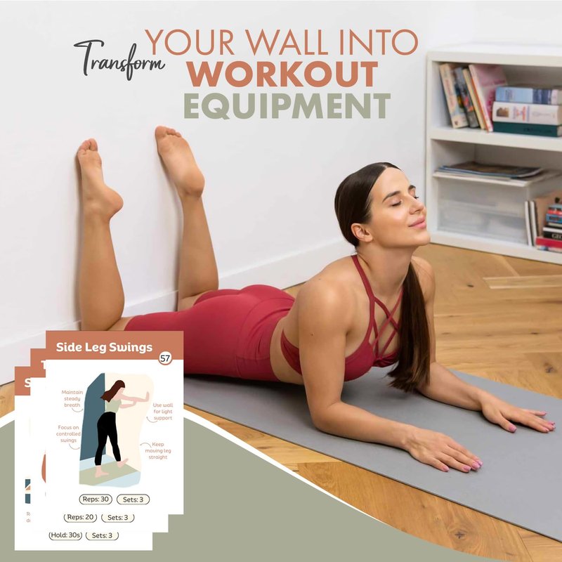 Wall Pilates Workout Cards for Women – 76 Large Hand-Drawn Exercises with Step-by-Step Guides & Mindful Affirmations – Unique Home Pilates Gift Deck