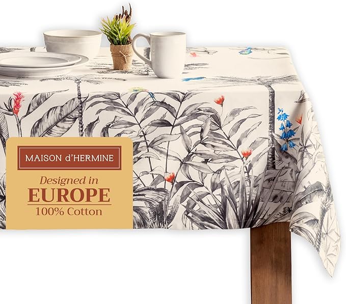 Maison d' Hermine Table Cloth Rectangle Table 100% Cotton 70 x 90 Inches Fall Tablecloth Reusable Everyday Use for Thanksgiving Christmas Decorations Dining Farmhouse Party (Amazonia)