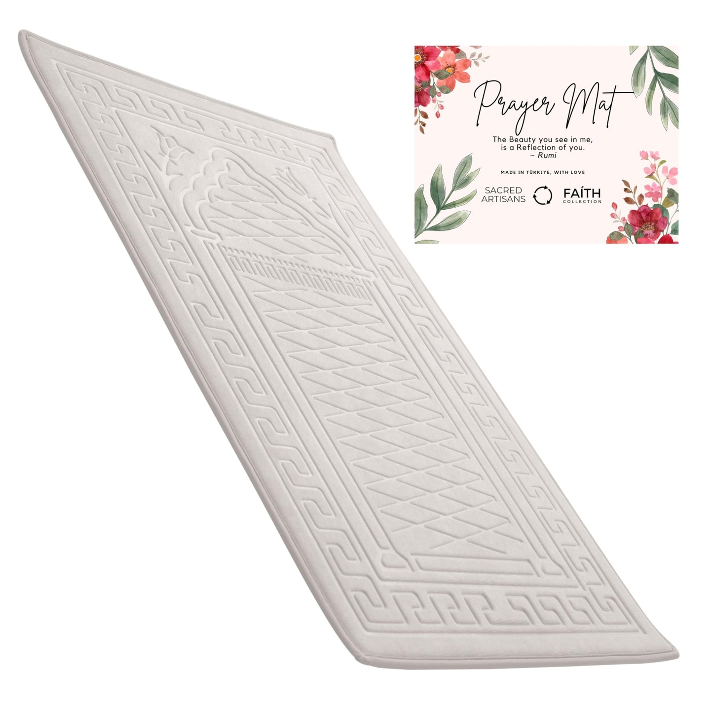Sacred Artisans Padded Prayer Mat Thick with Soft Velvet Foam for Men and Women | Prayer Rug and Meditation Mat for Home Travel & Gift (Cream - Padded)