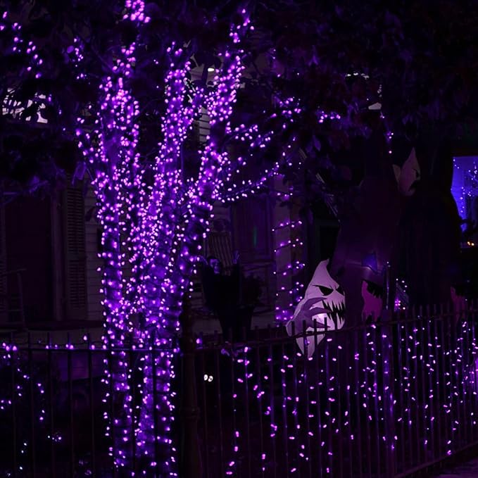Dazzle Bright Purple Halloween Fairy String Lights, 4 Pack Total 80FT 240LED Copper Wire Battery Operated Waterproof Lights, Halloween Decorations for Indoor Home Outdoor Patio Yard Party Decor