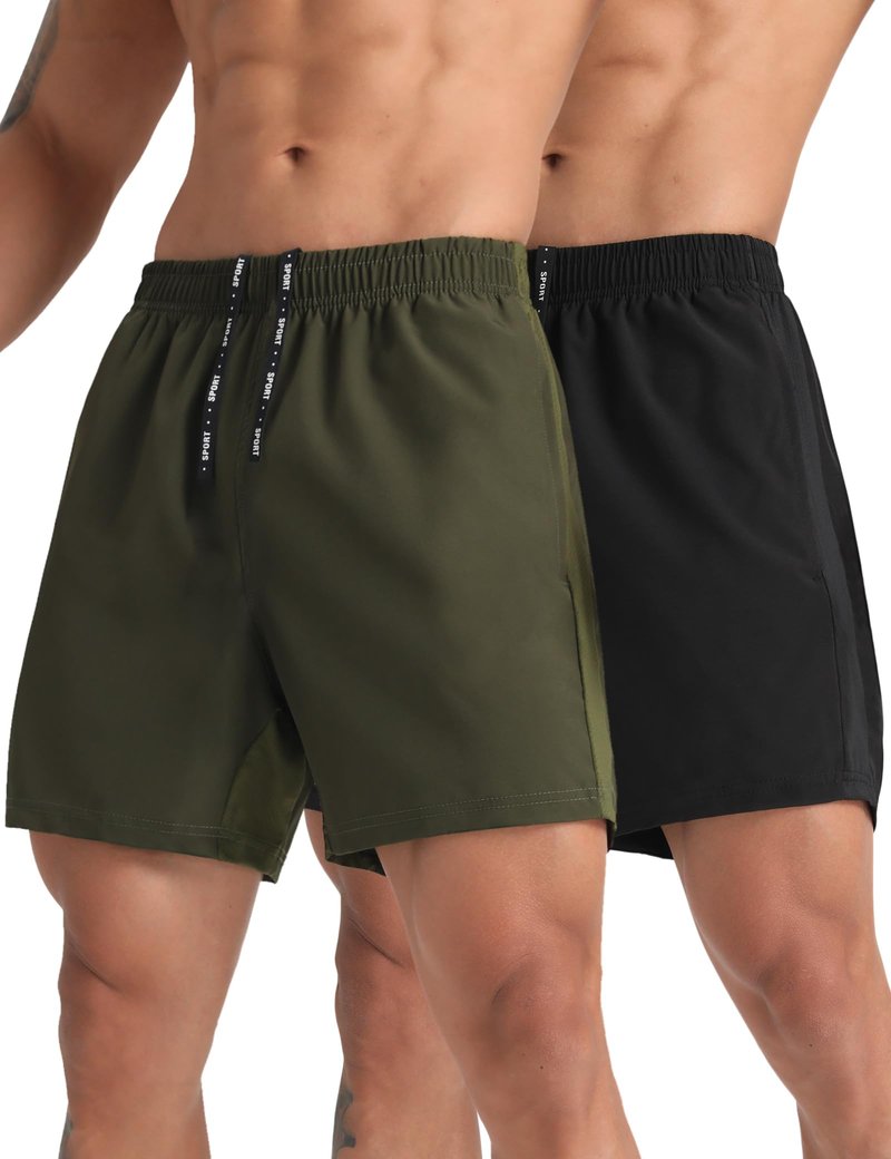 MAXCK 2 Pack Mens Lightweight Athletic Running Shorts 5'' Quick Dry Gym Workout Shorts with Zipper Pockets Black/Green,Large