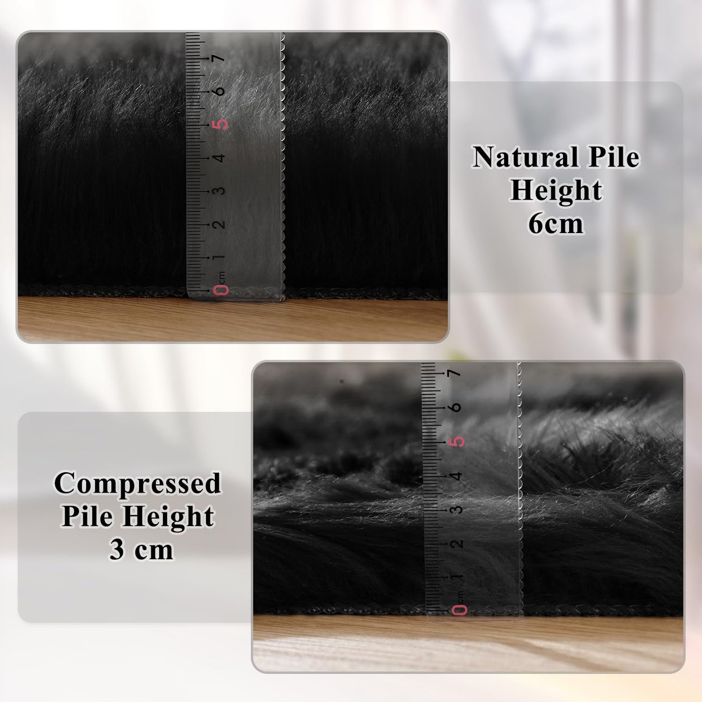 ORINOVA Black Shag Faux Fur 4x6 Area Rugs for Bedroom Washable Fuzzy Sheepskin Fur Rug for Living Room Nursery Rug