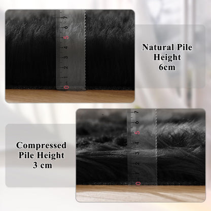 ORINOVA Black Shag Faux Fur 4x6 Area Rugs for Bedroom Washable Fuzzy Sheepskin Fur Rug for Living Room Nursery Rug