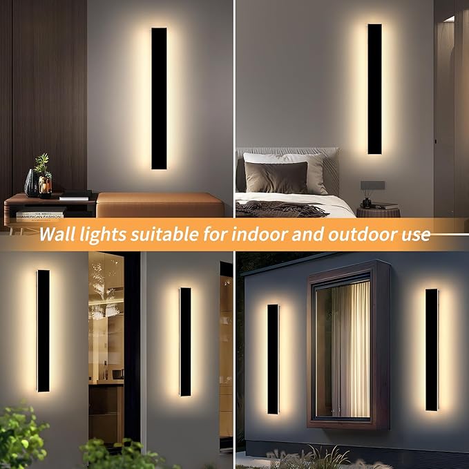 Mikeru 31.4" 2Pack Outdoor Wall Sconce 3000K Warm White - IP65 Waterproof Black Exterior Light, Hardwired Wall Mounted Fixture for Porch, Patio & Entryway | Non-Dimmable Weatherproof Design