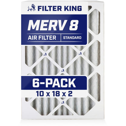 Filter King 10x18x2 Air Filter (MERV 8) (6-Pack) Dust & Allergy Control AC Furnace Filters, MADE IN USA, HVAC, Pleated, Electrostatic (Actual Size: 10 x 18 x 1.75)