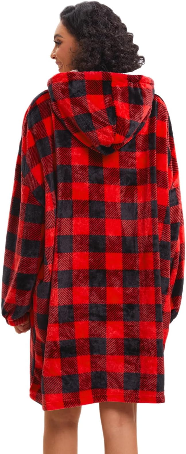 Wearable Blanket Hoodie Red Plaid Warm Sweatshirt Hooded Blanket One Size Fits All