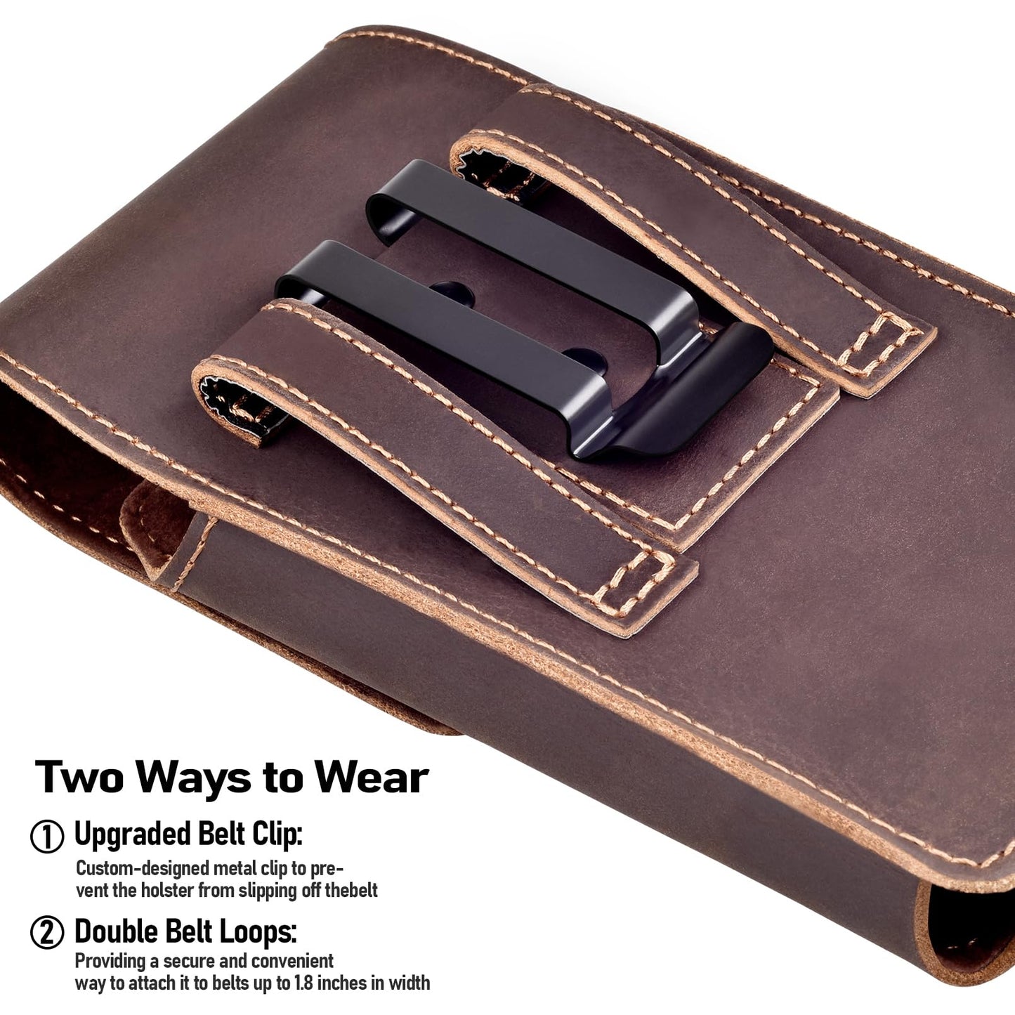 ykooe Genuine Leather Phone Holster Compatible with iPhone 16/15/14/13/12 Pro Max & Plus,17 Air Models, Galaxy S24/S23/S21 FE -Belt Clip and Magnetic Closure,Dark Brown,XL