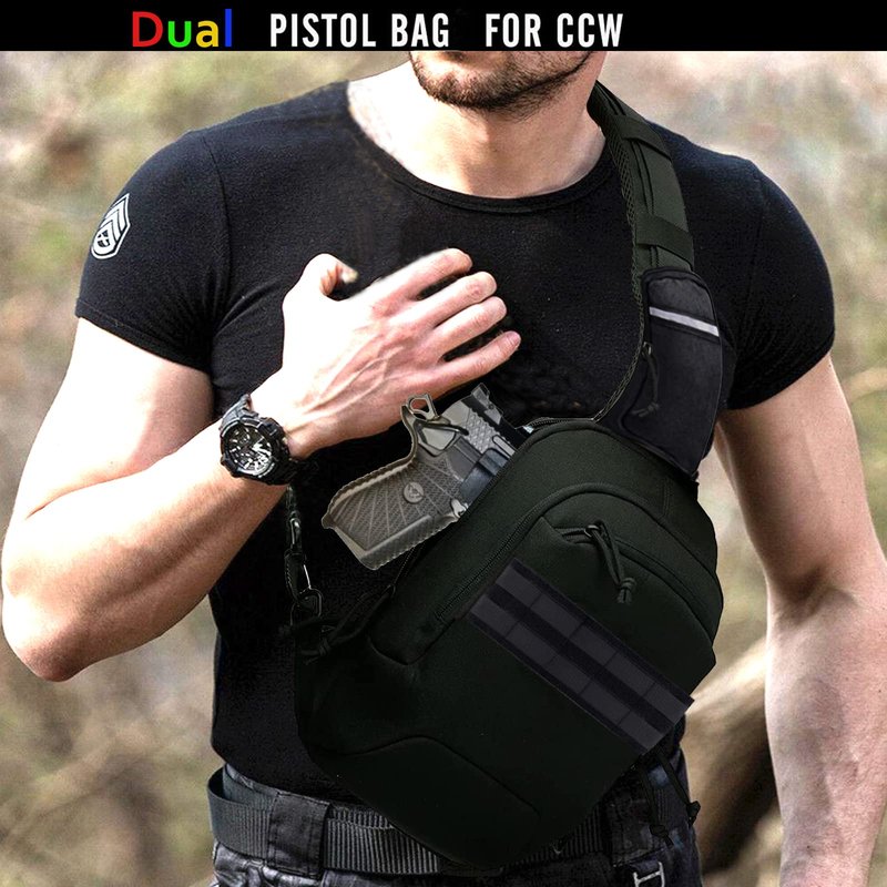 LarKoo Tactical Sling Chest Bag EDC Shoulder Pack Universl Dual Holster CCW Compact Bags Concealed Carry Backpack
