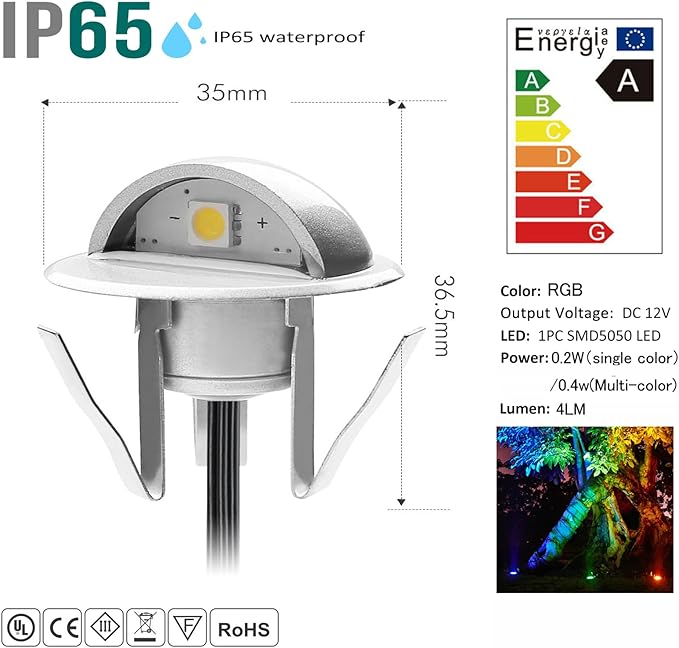 20 Pack LED Stair Lights Kit Outdoor 1-2/5" 0.2W-0.4W Low Voltage Waterproof IP65 Multi-Color RGB Recessed Wood LED Deck Lighting Yard Garden Patio Step Landscape Pathway Decor Lamps