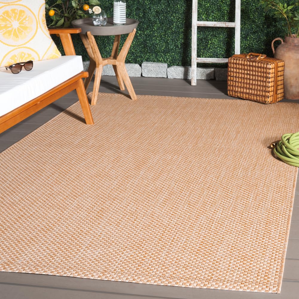 SAFAVIEH Courtyard Collection Area Rug - 6'7' x 9'6', Natural & Cream, Non-Shedding & Easy Care, Indoor/Outdoor & Washable-Ideal for Patio, Backyard, Mudroom (CY8521-03012)
