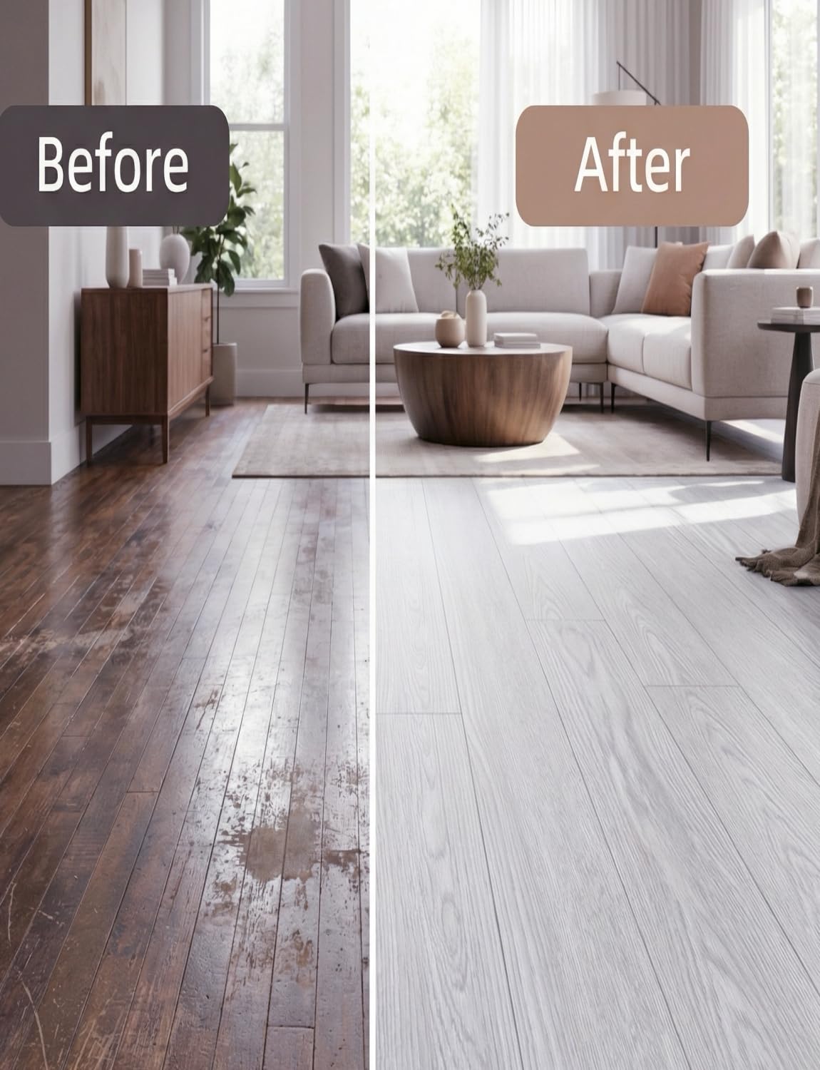 2 Rolls 15.7''x10FT Peel and Stick Vinyl Flooring Roll FOGZUVR: 25.73 Sq.ft Self-Adhesive Wood Grain Peel and Stick Floor Tiles Waterproof for Living Room, Bedroom, Bathroom & Kitchen(Paleish Grey‌)