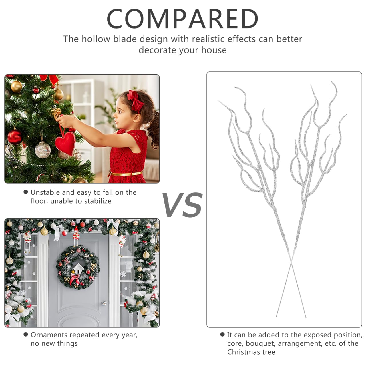 Ipetboom Glitter Christmas Leaves Picks - 10pcs Curly Tall Tree Filler Branches for Xmas Wreath Wedding Table Centerpiece Decorations - Christmas Tree Poinsettia Flower Stems Branches Picks (Silver)