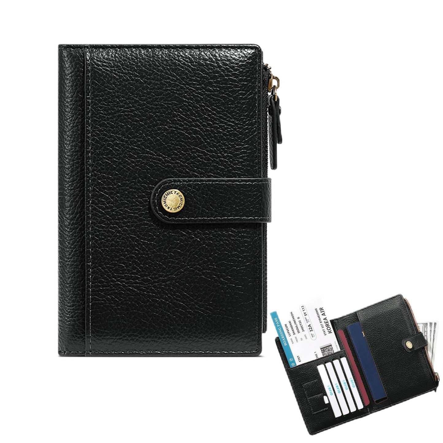 Slim RFID Blocking Passport Holder Wallet,PU Leather Travel Card Organizer,Lightweight Passport Case for Women Men (Black)