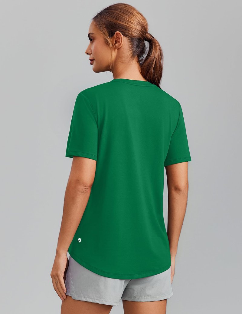PINSPARK Womens Athletic Shirts Short Sleeve V Neck Gym Workout Tops Moisture Wicking Quick Dry Running T-Shirts Breathable,Green X-Large