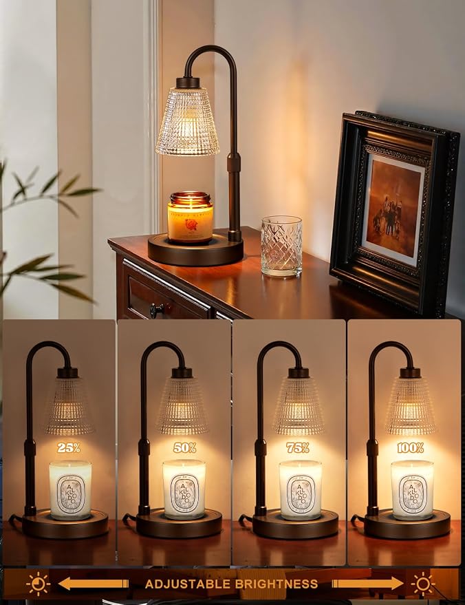 Big Brown Candle Warmer Lamp with Timer, Dimmable Candle Warmer for Home Decor, Height Adjustable Candle Lamp for Jar Candles, Birthday Gifts for Women Mom, House Warming Gifts New Home