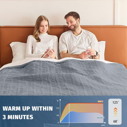 Heated Electric Blanket Queen Size - 84" x 90" Heating Blanket with Dual Control, 10 Heating Levels & 8 Hours Auto Off, Soft Warm Flannel Blanket, Christmas Birthday Gifts for Senior Grandma