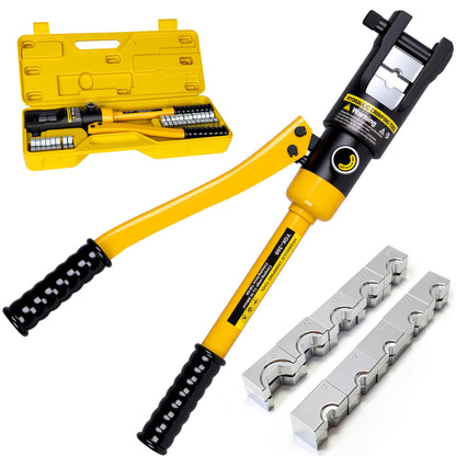 HYCLAT 16 Tons Hydraulic Wire Crimping Tool Battery Cable Lug Terminal Crimper With 13 Pairs of Dies, 9AWG to 600MCM Crimping Tool