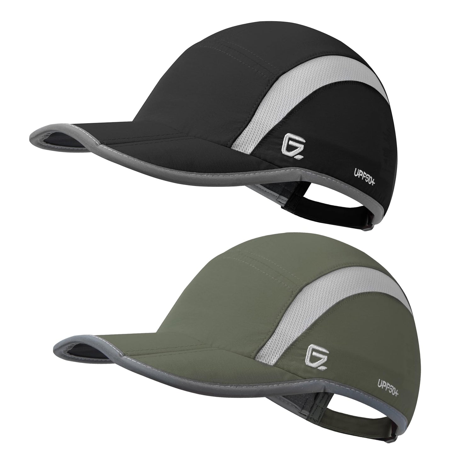 GADIEMKENSD 2 Pack Foldable Sports Sun Cap Men Women UPF50+ Protection Golf Hat Reflective Running Hat Cooling Summer Baseball Cap Hiking Camping Orange