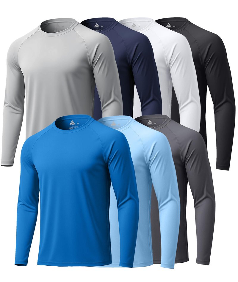 ZITY 7 Pack Sun Shirts for Men UV Protection Long Sleeve Crew Neck Running Activewear T-Shirts Fishing Workout Gym Shirt